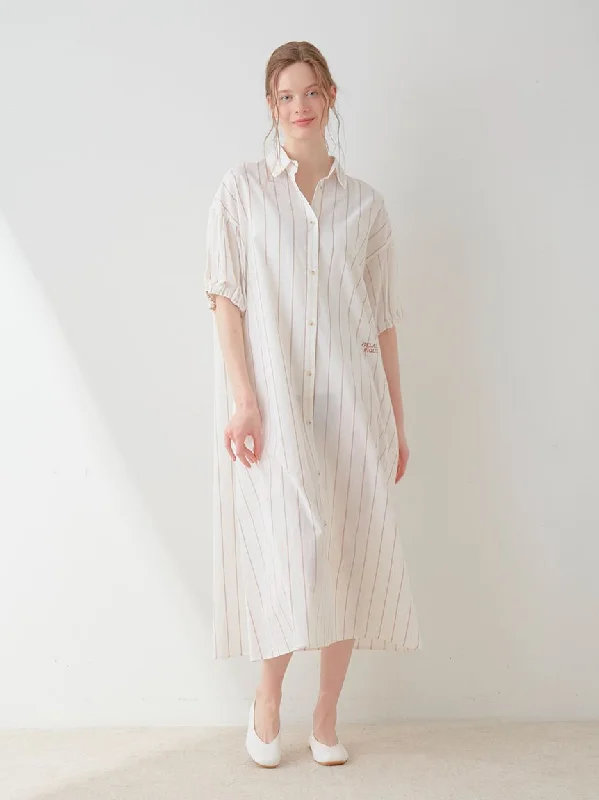Resort Woven Striped Shirt Midi Dress Trendy Square Neck Midi Dress