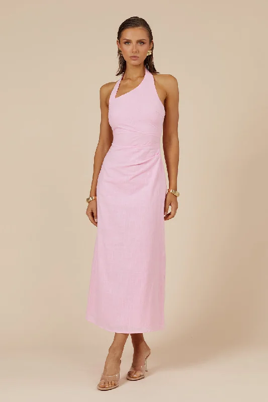SAPHIRA LONG MIDI DRESS - BUBBLEGUM Stylish Wraparound Midi Dress