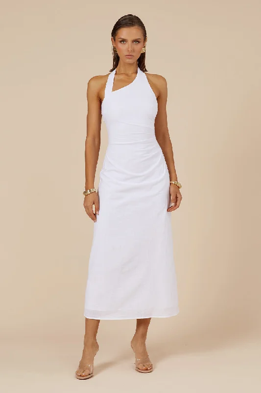 SAPHIRA LONG MIDI DRESS - WHITE Comfortable Empire Waist Midi Dress