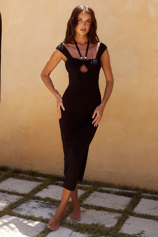 SASKIA MIDI DRESS - BLACK Stylish Button-Down Midi Dress