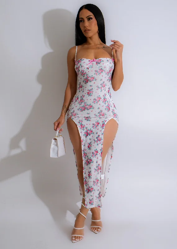 Secret Garden Midi Dress White Stylish Striped Midi Dress