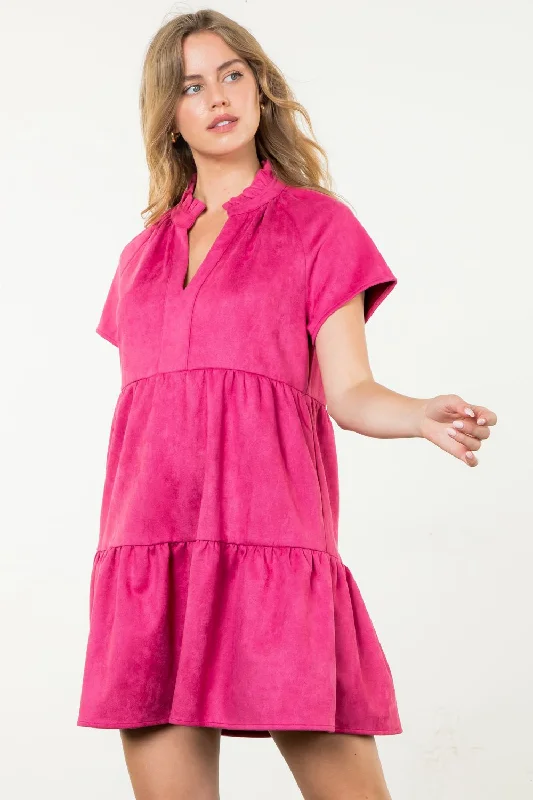 Short Sleeve MIdi Dress Pink Stylish Button-Up Midi Dress