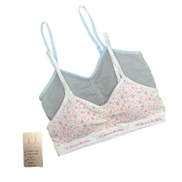 TAHARI Girls Pack Of 2 Training Bras With Removable Pads Lace Back Bra