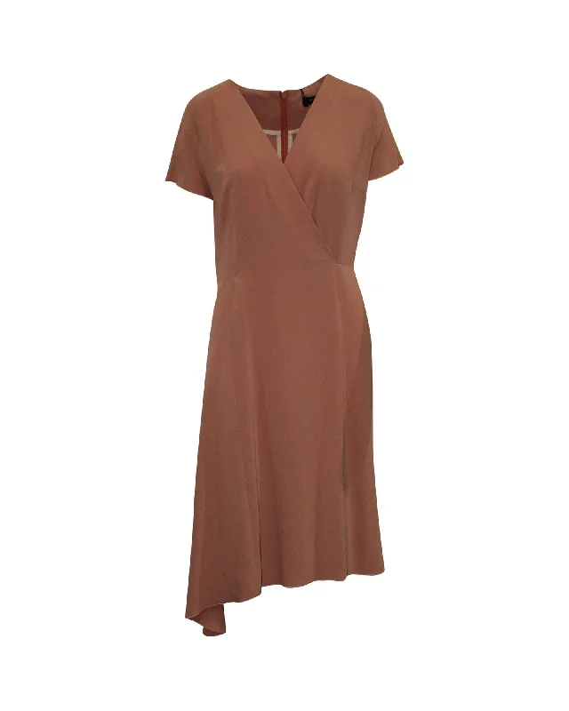 V-Neck Midi Dress in Dark Pink Acetate Fashionable One-Shoulder Midi Dress
