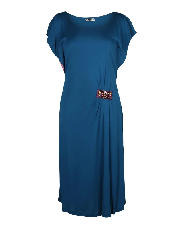 Blue Embellished Midi Dress for Special Occasions Fashionable Wide Leg Midi Dress
