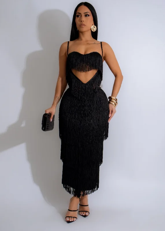 Twilight Tango Fringes Midi Dress Black Cozy T-shirt Midi Dress