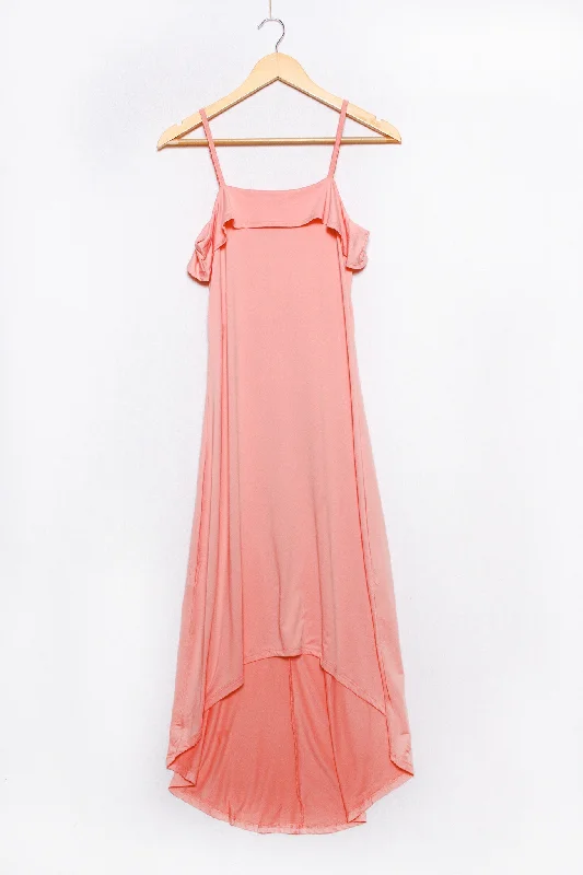 Women's Strappy Hi Low Midi Dress with Ruffle Detail Comfortable Ribbed Midi Dress