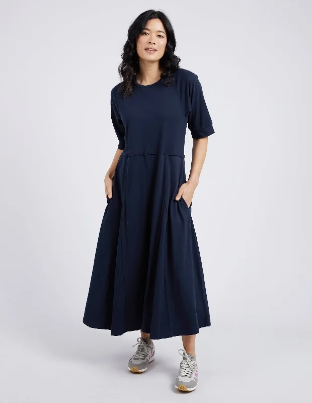 York Midi Dress Navy Fashionable Floral Embroidery Midi Dress