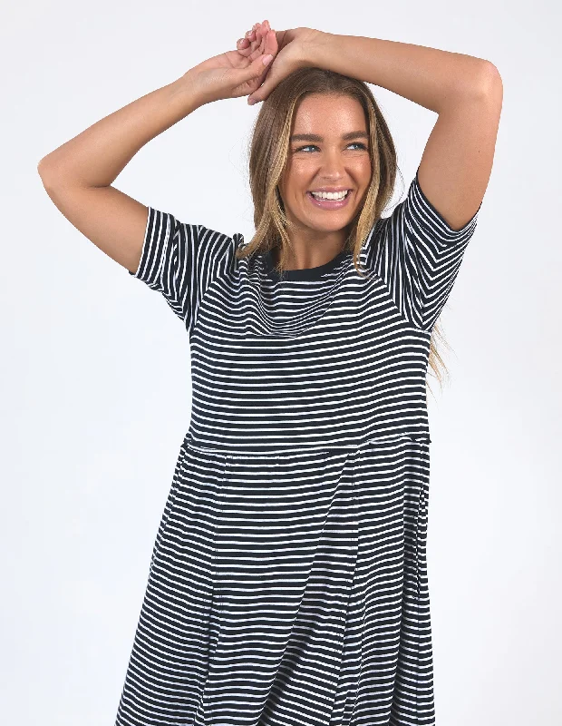 York Midi Dress Stripe Navy/White Stripe Trendy Mock Neck Midi Dress