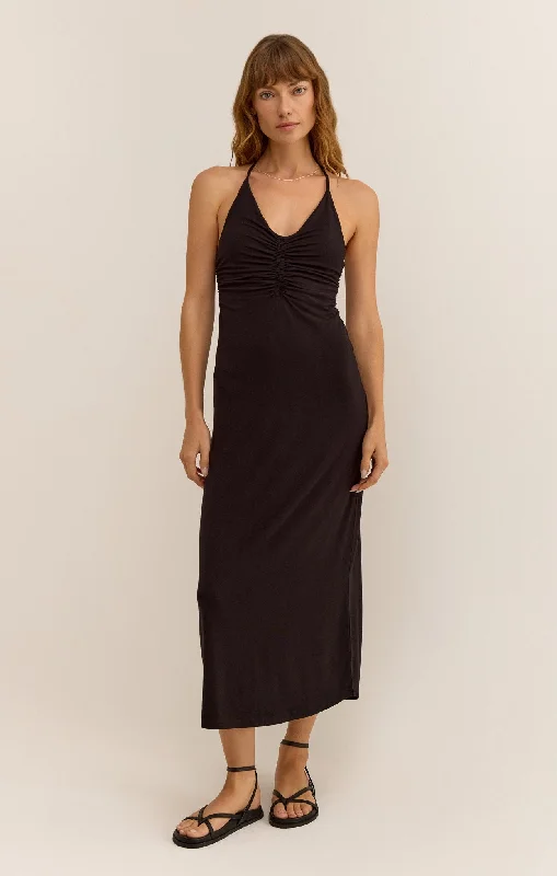 Z Supply Sicily Midi Dress BLACK Fashionable One-Shoulder Midi Dress