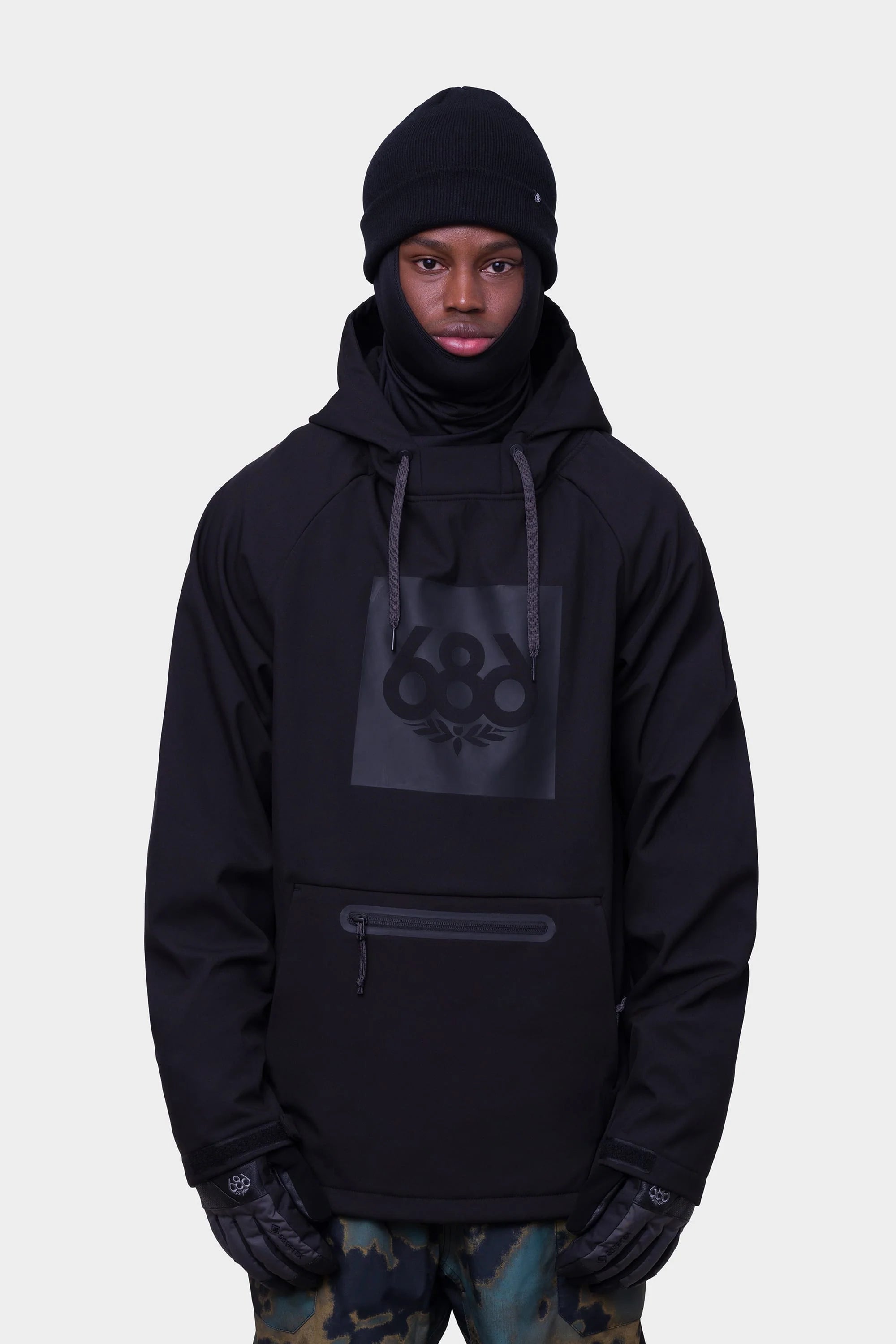 686 Waterproof Hoodie Mens 2024 Black Hoodie with Velcro Closure Adjustable Secure