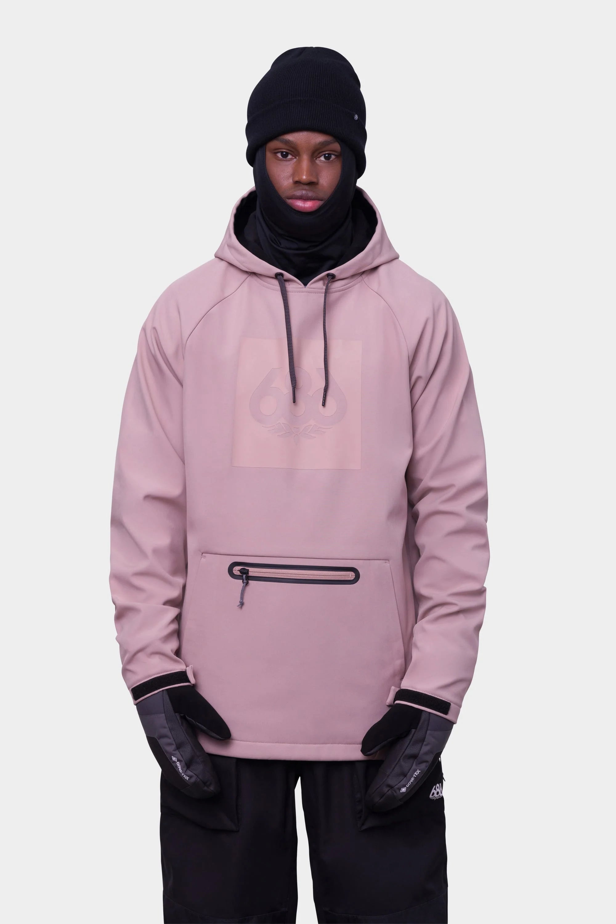 686 Waterproof Hoodie Mens 2024 Dusty Mauve Hoodie with Velcro Closure Adjustable Secure