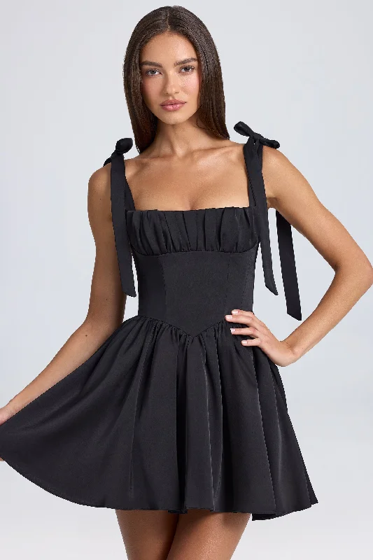 Draped Corset Mini Dress in Black Trendy Button-Detail Mini Dress