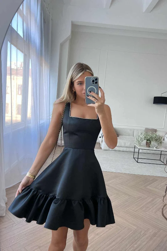 Bottom Flounced Strap Mini Dress Elegant Lace Mini Dress