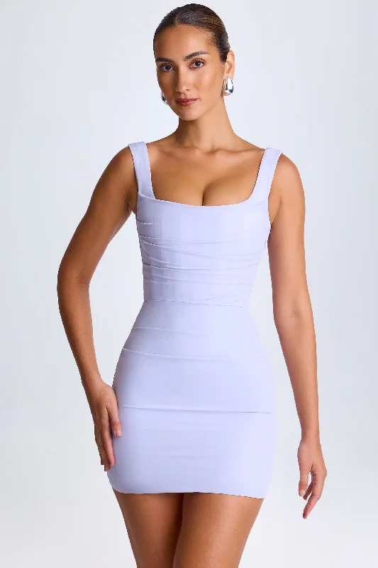 Draped Corset Mini Dress in Soft Lilac Comfortable Zip-Up Mini Dress