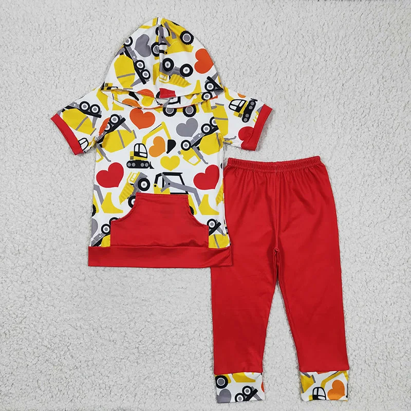 BSPO0050 Baby Boy Valentine's Tractor Pocket Hoodie Outfit Hoodie with Distressed Vintage Worn BSPO0050 Baby Boy Valentine's Tractor Pocket Hoodie Outfit Hoodie with Distressed Vintage Worn