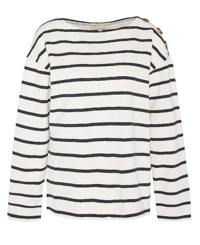 Caroline Sweatshirt - Antique White Stripe Hoodie with Mock Neck Collared Structured