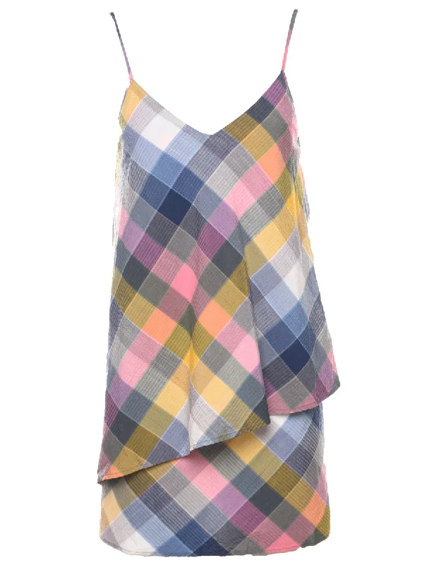 Checked Mini Dress - S Elegant Velvet Mini Dress