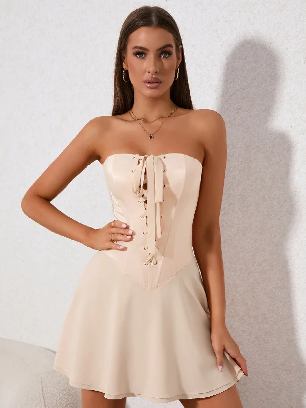 Crisscross Tie Front Corset Tube Mini Dress Cozy Wraparound Mini Dress
