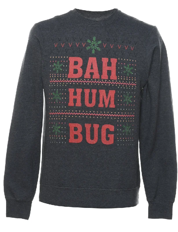 Dark Grey Christmas Sweatshirt - S Hoodie with Side Slits Relaxed Casual