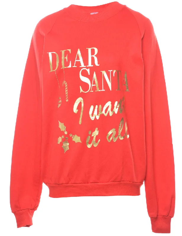 Dear Santa I Want It All Christmas Sweatshirt - L Hoodie with Bell Sleeves Flared Feminine