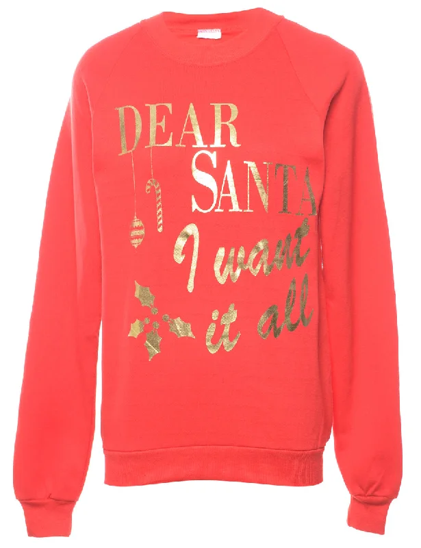 Dear Santa I Want It All Christmas Sweatshirt - M Hoodie with Cuffed Sleeves Snug Secure