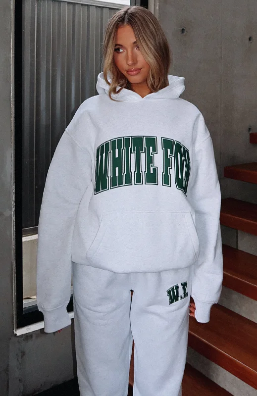 Decade Classics Varsity Oversized Hoodie Grey Marle Hoodie with Elastic Waist Stretchable Comfortable