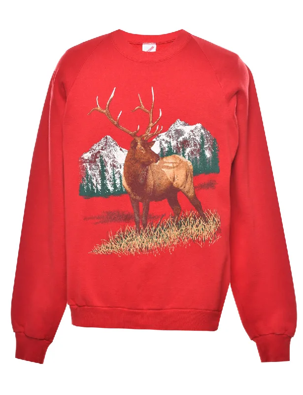 Deer Animal Sweatshirt - L Hoodie with V-Neck Classic Versatile