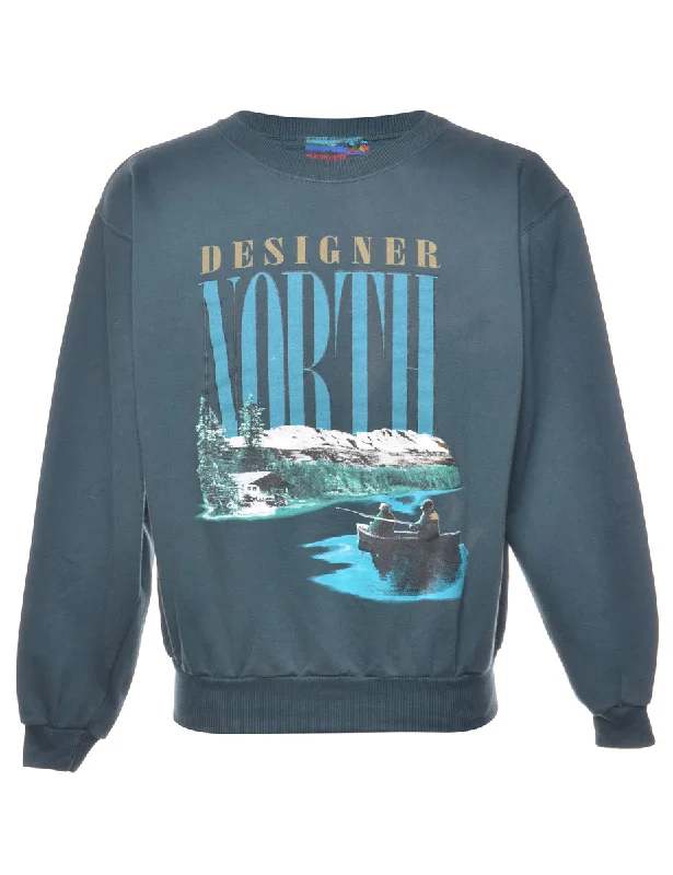 Designer North Printed Sweatshirt - M Hoodie with Zipper Placket Modern Functional