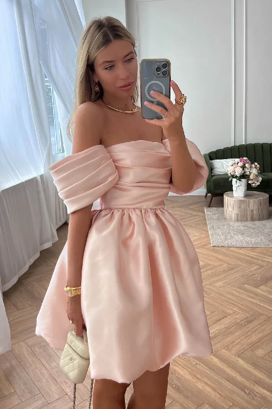 Draped Bodice Puffy Skirt Mini Dress Fashionable Party Mini Dress