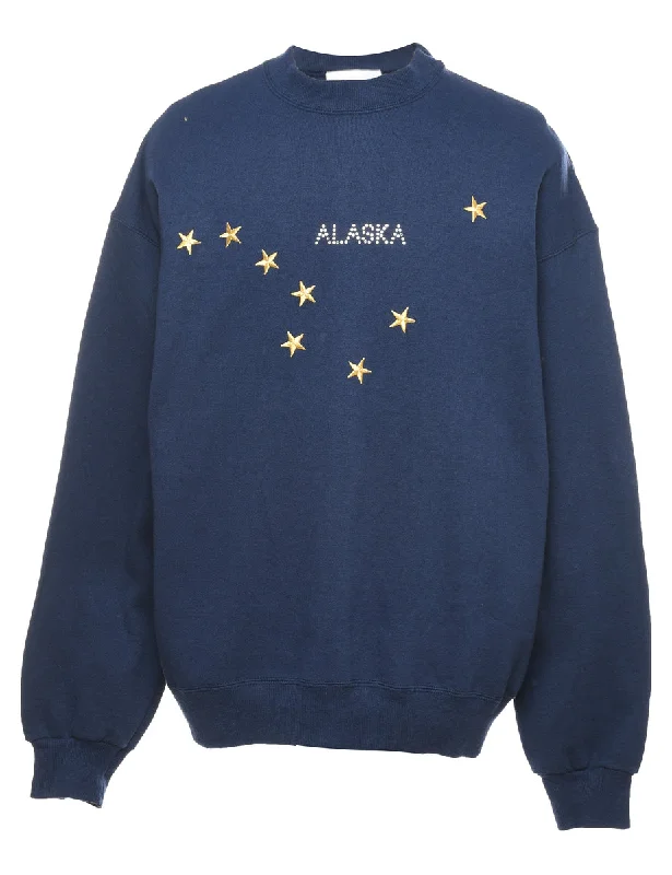 Embroidered Alaska Printed Sweatshirt - XL Hoodie with Half-Zip Sporty Casual