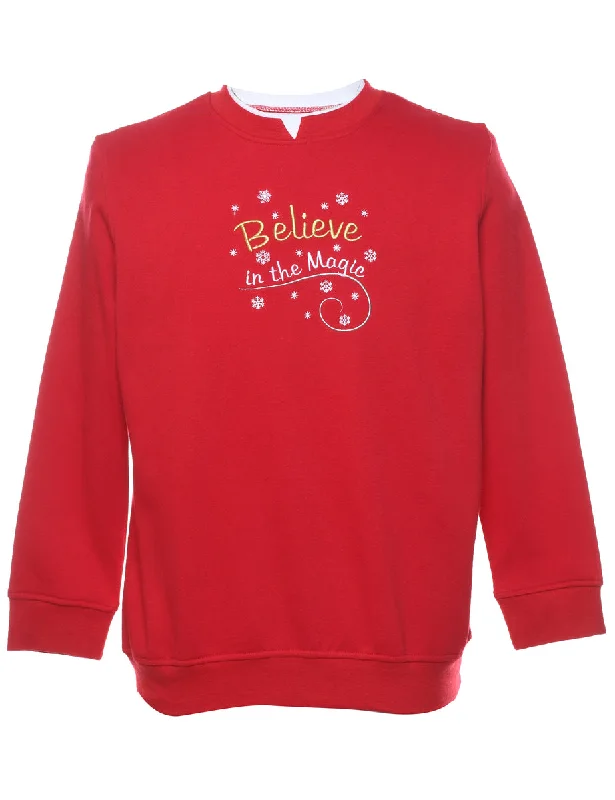 Embroidered Christmas Sweatshirt - M Hoodie with Hem Detail Decorative Unique