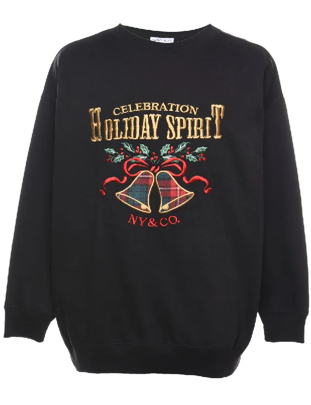 Embroidered Christmas Sweatshirt - S Hoodie with Hem Embroidery Detailed Premium