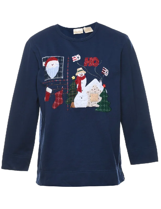 Embroidered Christmas Sweatshirt - S Hoodie with Hem Drawcord Adjustable Customizable