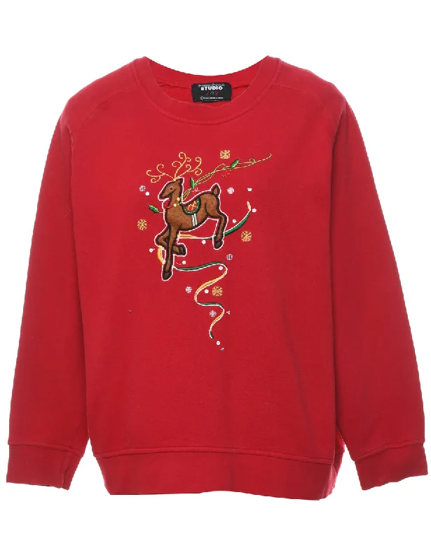 Embroidered Christmas Sweatshirt - XL Hoodie Sweatshirt Pullover