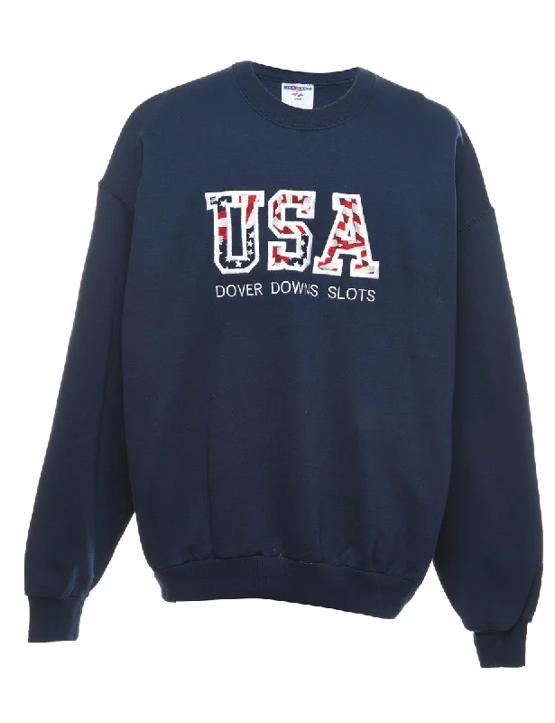 Embroidered USA Navy & Red Printed Sweatshirt - XL Hoodie with Patch Decorative Personalized