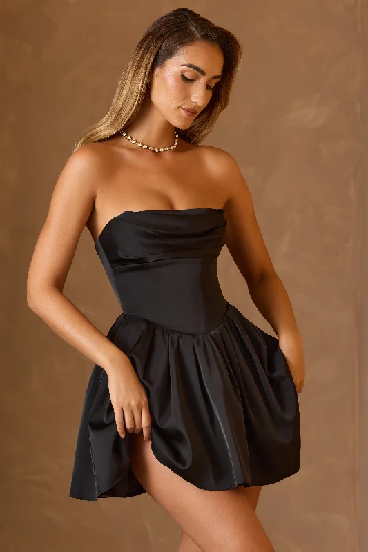 Cowl-Neck Corset Mini Dress in Black Casual High-Waist Mini Dress