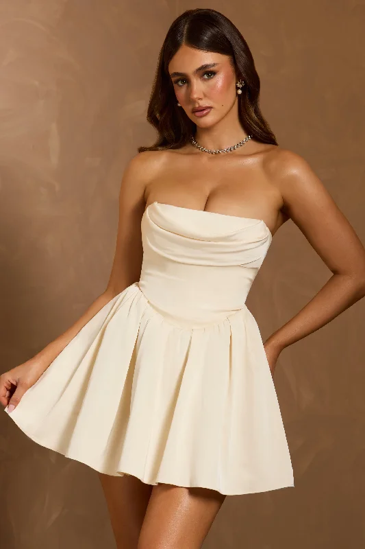 Cowl-Neck Corset Mini Dress in Ivory Stylish Plaid Mini Dress