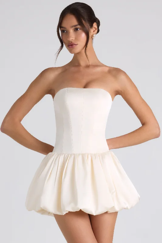 Lace-Up Bubble Hem Corset Mini Dress in Ivory Cozy Wraparound Mini Dress
