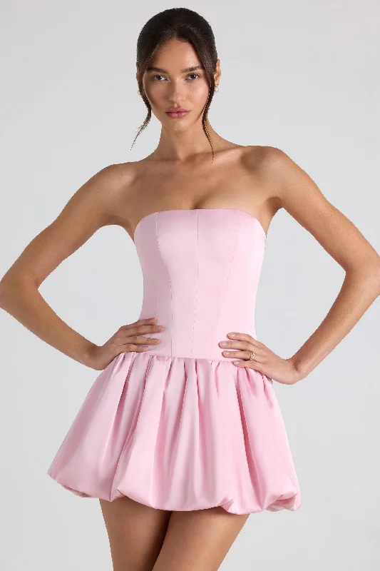 Lace-Up Bubble Hem Corset Mini Dress in Soft Pink Comfortable Smocked Mini Dress