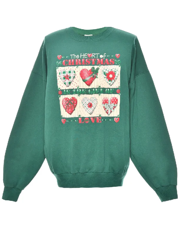 Festive Gifts Green Classic Christmas Sweatshirt - L Hoodie with Raglan Sleeves Sporty Comfortable