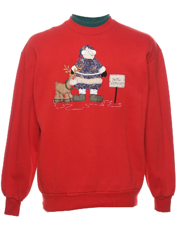 Festive Print Christmas Sweatshirt - M Hoodie with Fur Luxurious Winter
