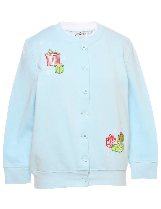 Festive Print Christmas Sweatshirt - S Hoodie with Color Block Contrast Stylish