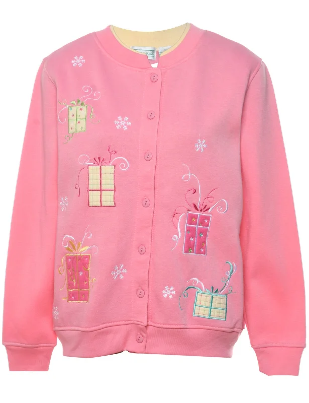 Festive Print Christmas Sweatshirt - S Hoodie with Emblem Brand Identity
