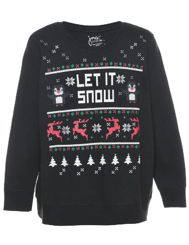 Festive Print Christmas Sweatshirt - XL Hoodie with Rhinestones Sparkly Elegant