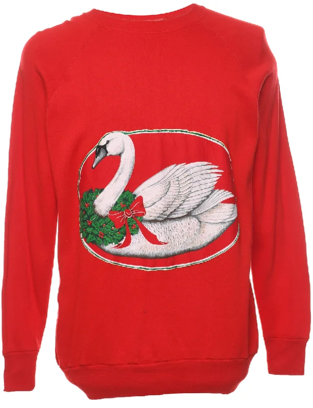 Festive Print Swan Christmas Sweatshirt - XL Hoodie with Monochrome Minimalist Simple