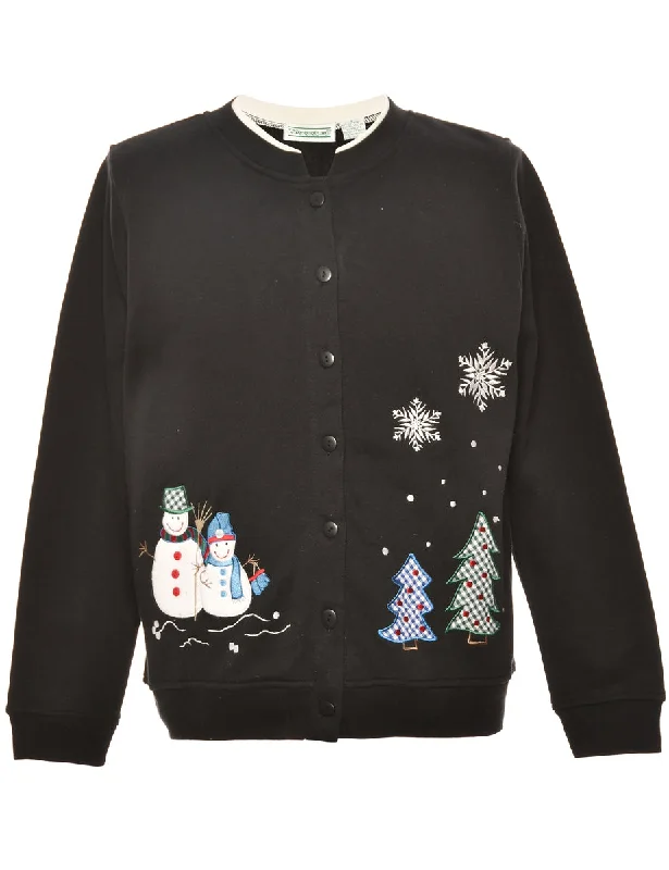 Festive Season Black Christmas Sweatshirt - S Hoodie with Longline Fit Extended Stylish