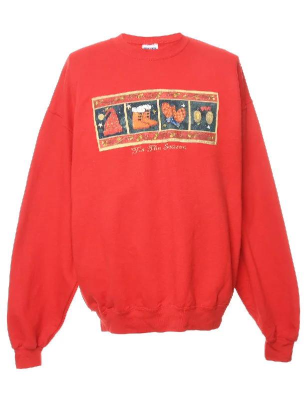 Festive Season Christmas Sweatshirt - L Hoodie with Elastic Cuffs Stretchable Comfortable