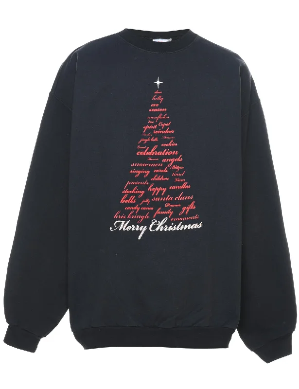 Festive Season Christmas Sweatshirt - L Hoodie with Hem Embroidery Detailed Premium