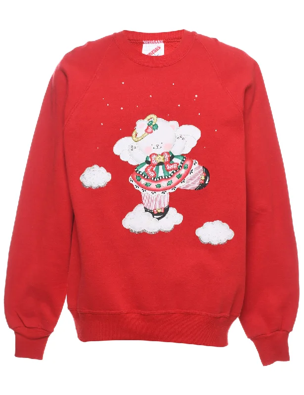 Festive Season Christmas Sweatshirt - L Hoodie with Hem Contrast Bold Stylish